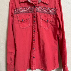 E-up Cowgirl up, red snap shirts with embroidered lines, SIZE L